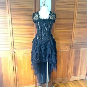 Burleska Gothic Victorian Renaissance Cabaret Golden Brocade Lace Corset Dress